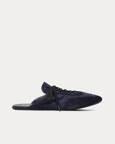 Prada Open-Back Nylon & Suede Bleu Slip on Sneakers