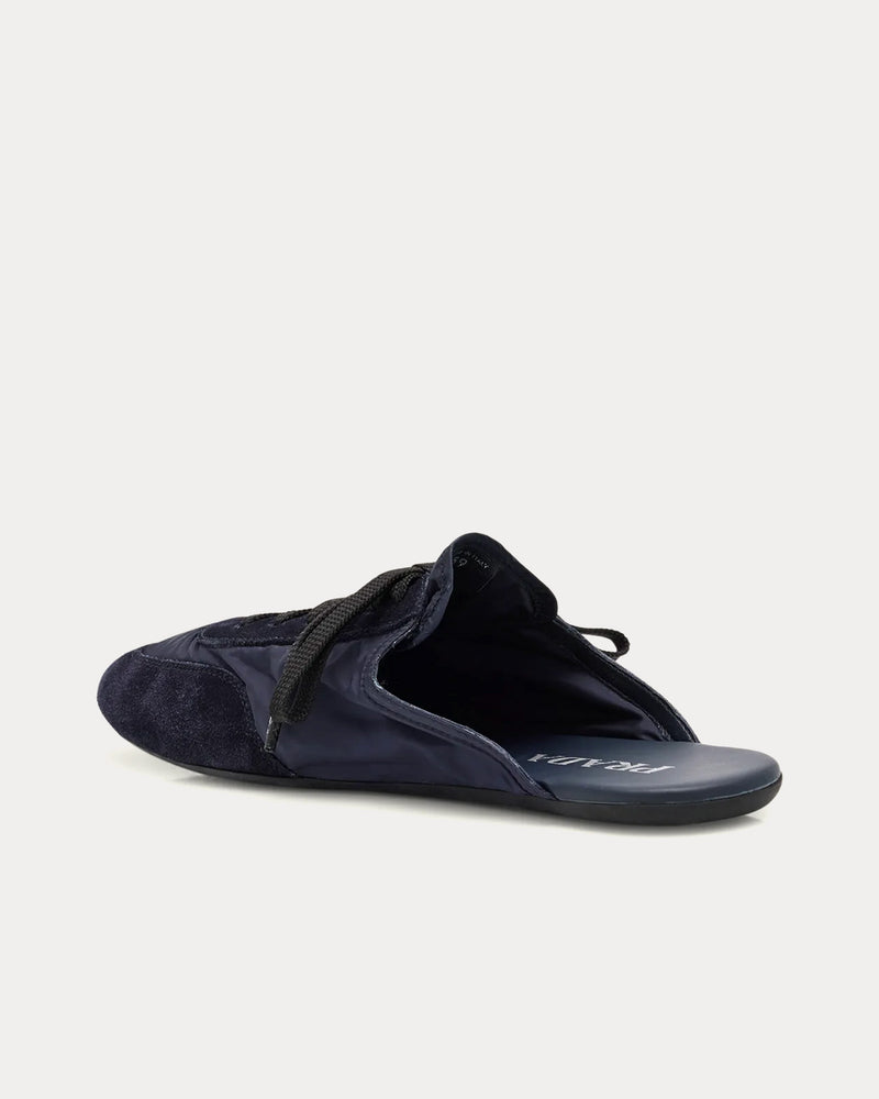 Prada Open-Back Nylon & Suede Bleu Slip on Sneakers - 3