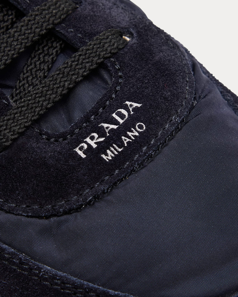 Prada Open-Back Nylon & Suede Bleu Slip on Sneakers - 4