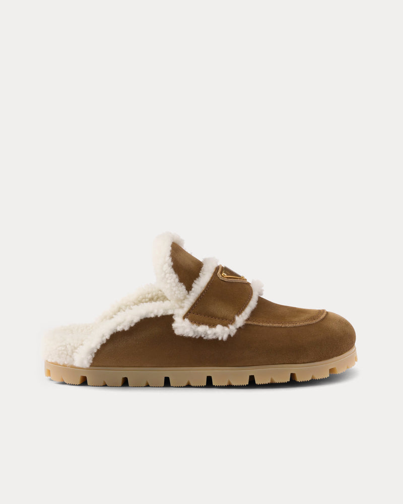 Prada Suede & Shearling Cinnamon Slippers - 1