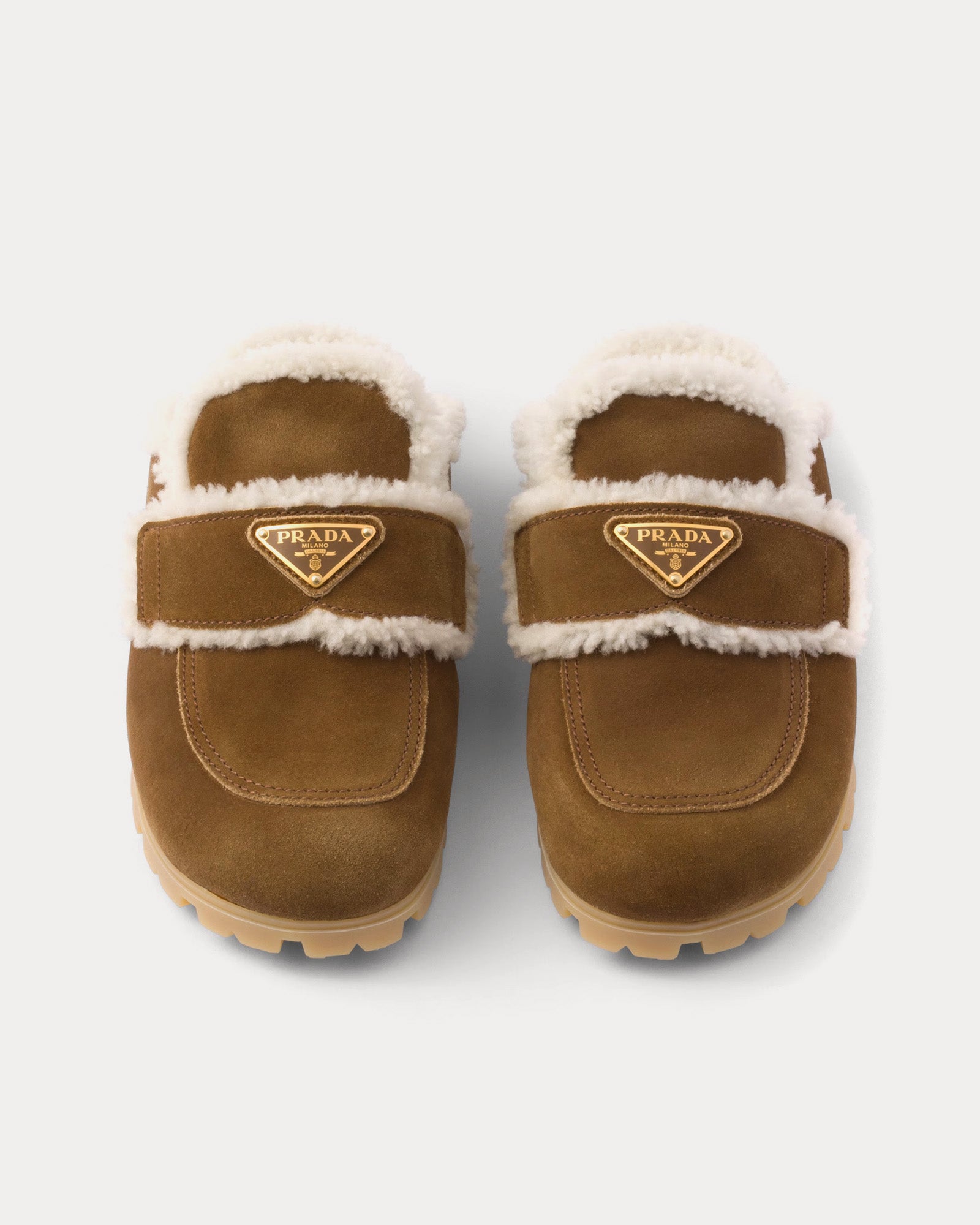 Prada Suede Shearling Cinnamon Slippers Sneak in Peace