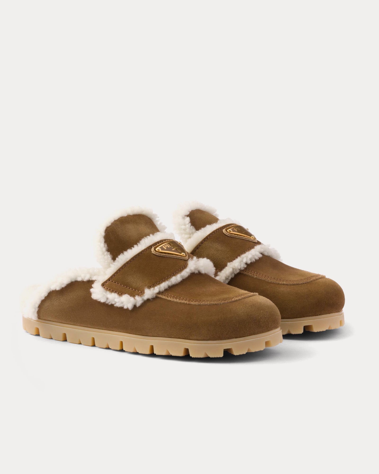 Prada Suede & Shearling Cinnamon Slippers - 3