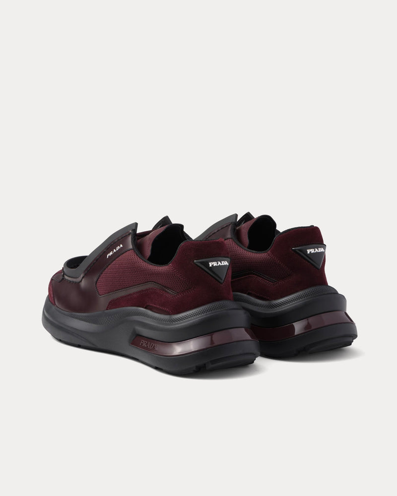 Prada Systeme Brushed Leather with Bike Fabric & Suede Elements Garnet Low Top Sneakers - 3