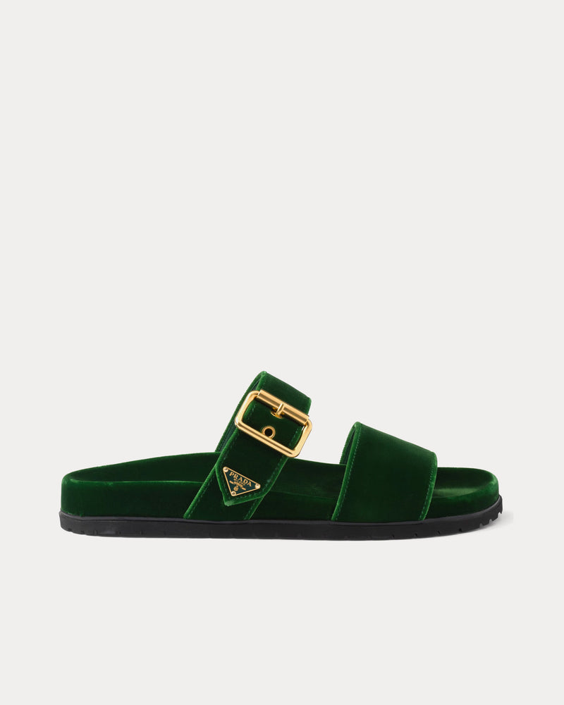 Prada Velvet Laurel Green Slides - 1