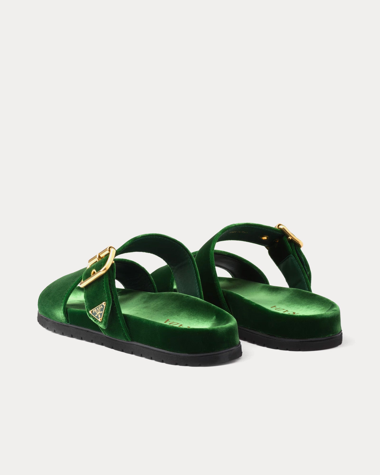 Prada Velvet Laurel Green Slides - 3