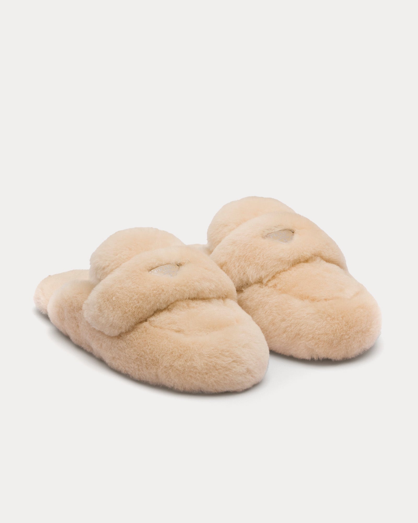 Prada Shearling Ecru Mules - 3