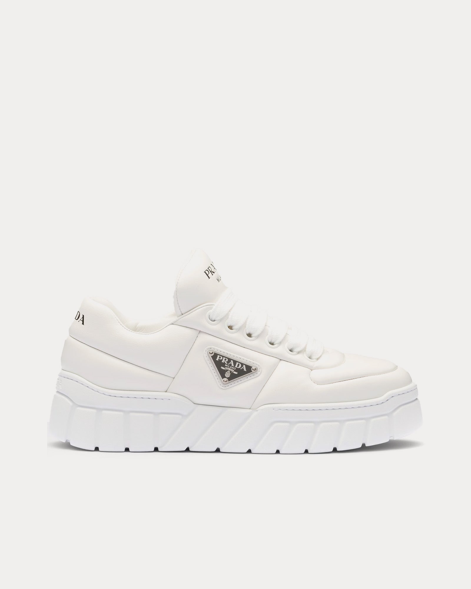 Prada Padded Nappa Leather White Low Top Sneakers - 1