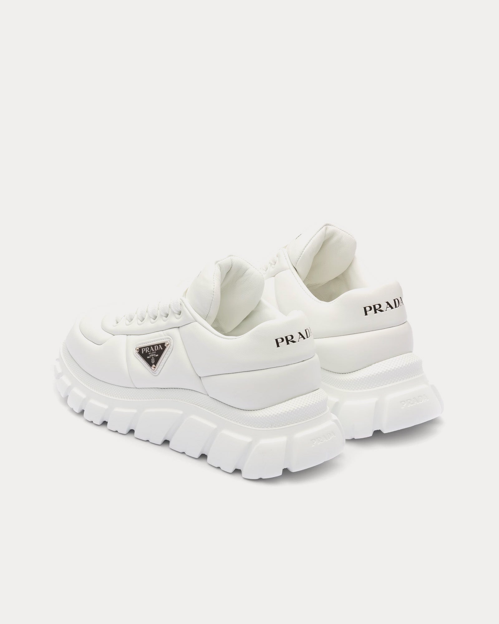 Prada Sporty Padded Nappa Leather White Low Top Sneakers - 3