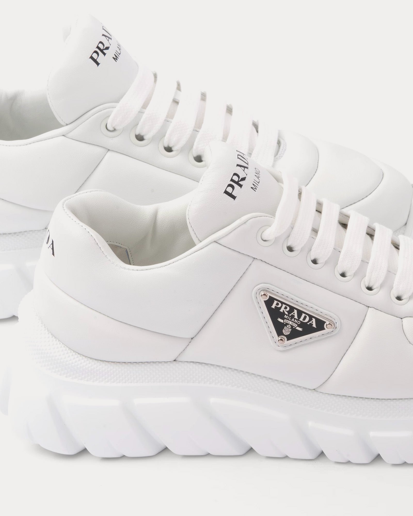 Prada Sporty Padded Nappa Leather White Low Top Sneakers Sneak in Peace