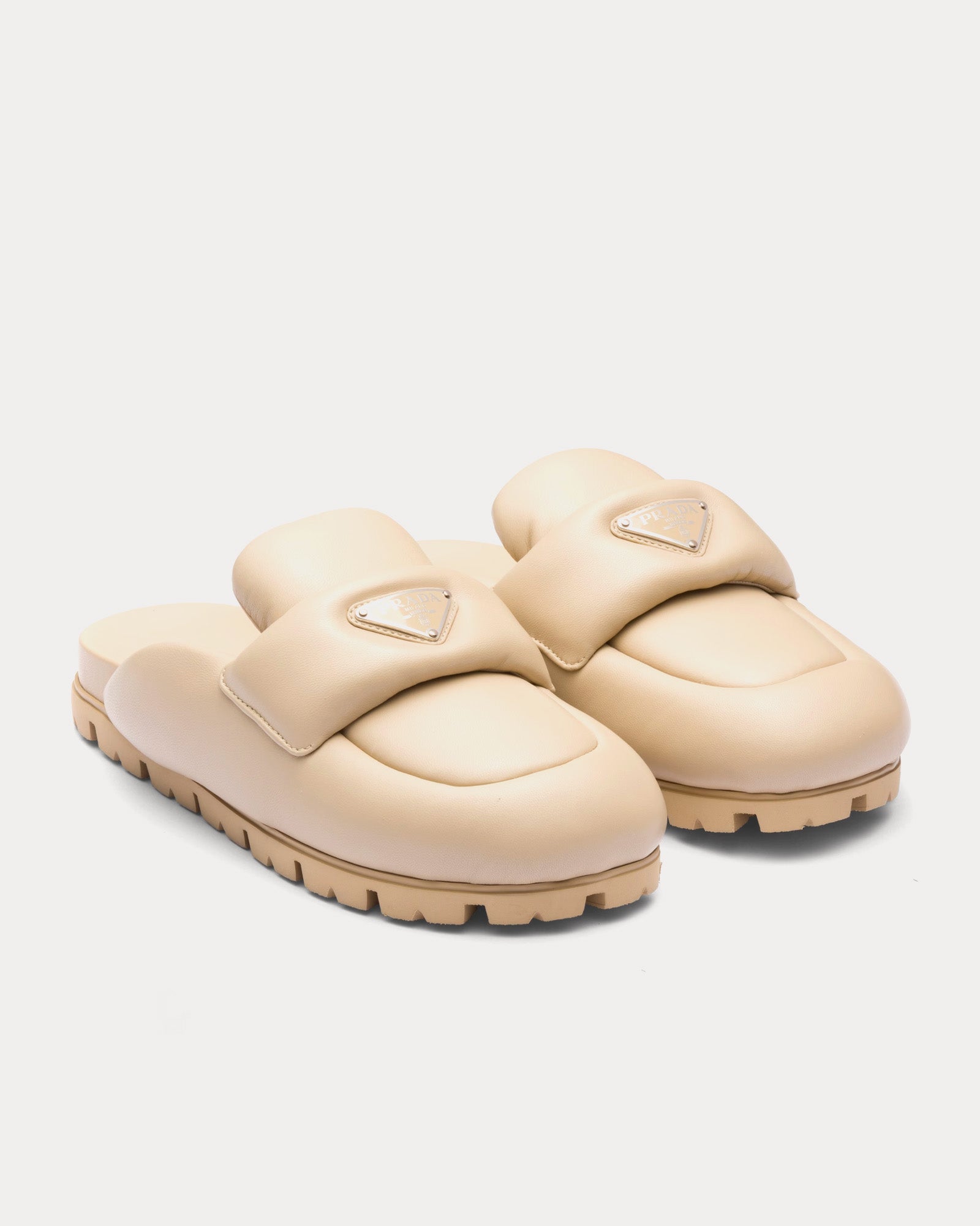 Prada Soft Padded Nappa Leather Desert Beige Sabots - 2