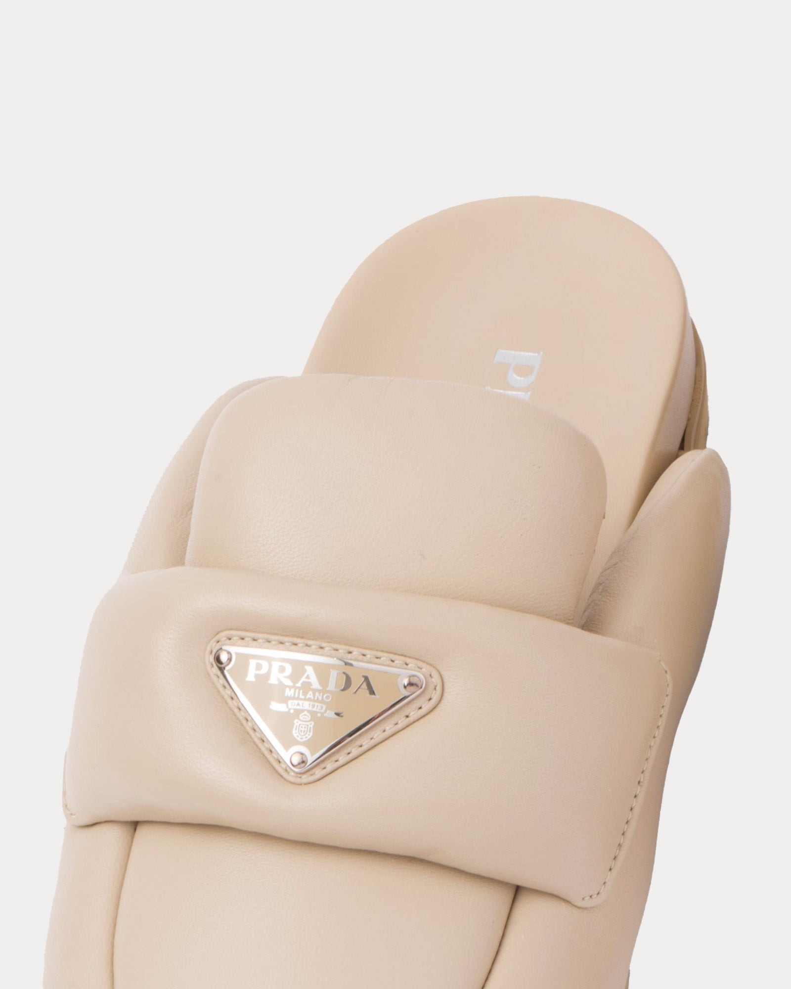 Prada Soft Padded Nappa Leather Desert Beige Sabots - 3