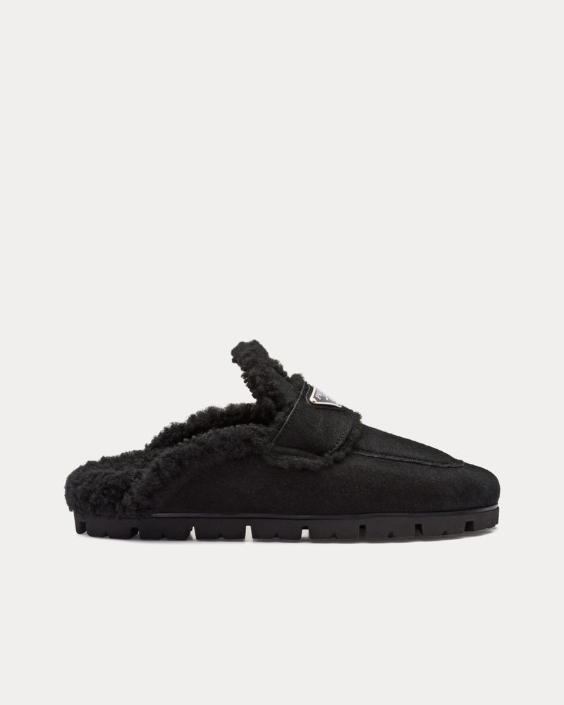 Prada Shearling Black Slippers - 1