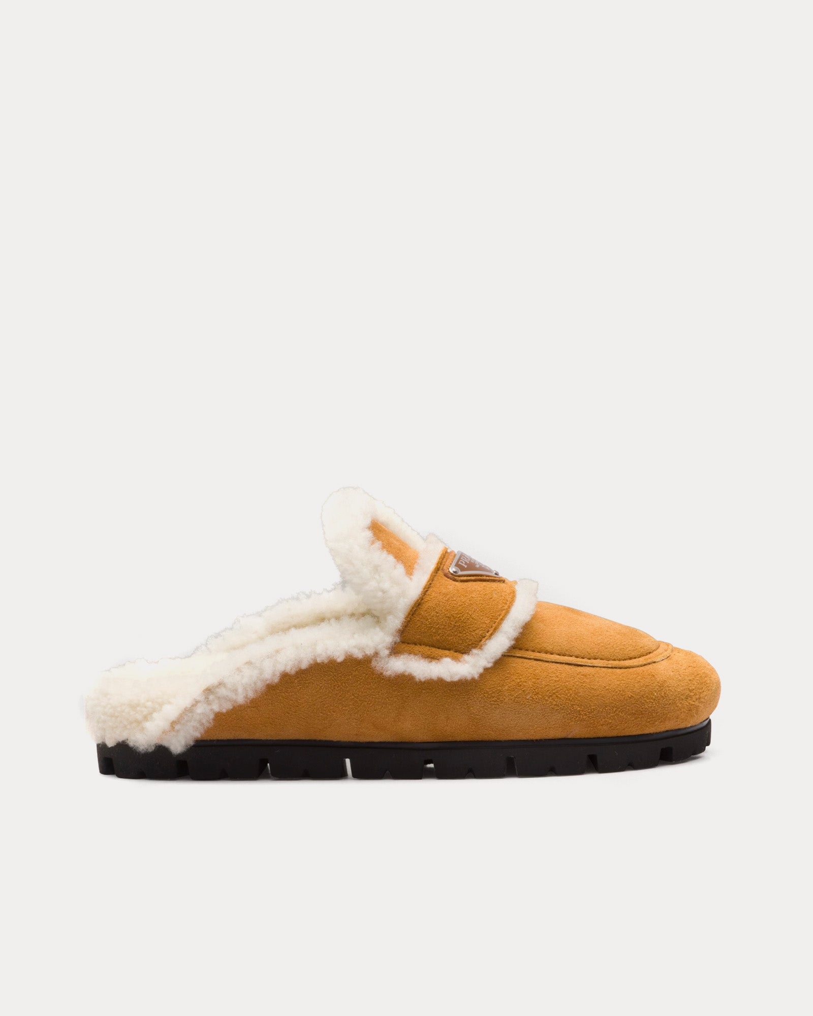 Prada Shearling Cognac Slippers - 1