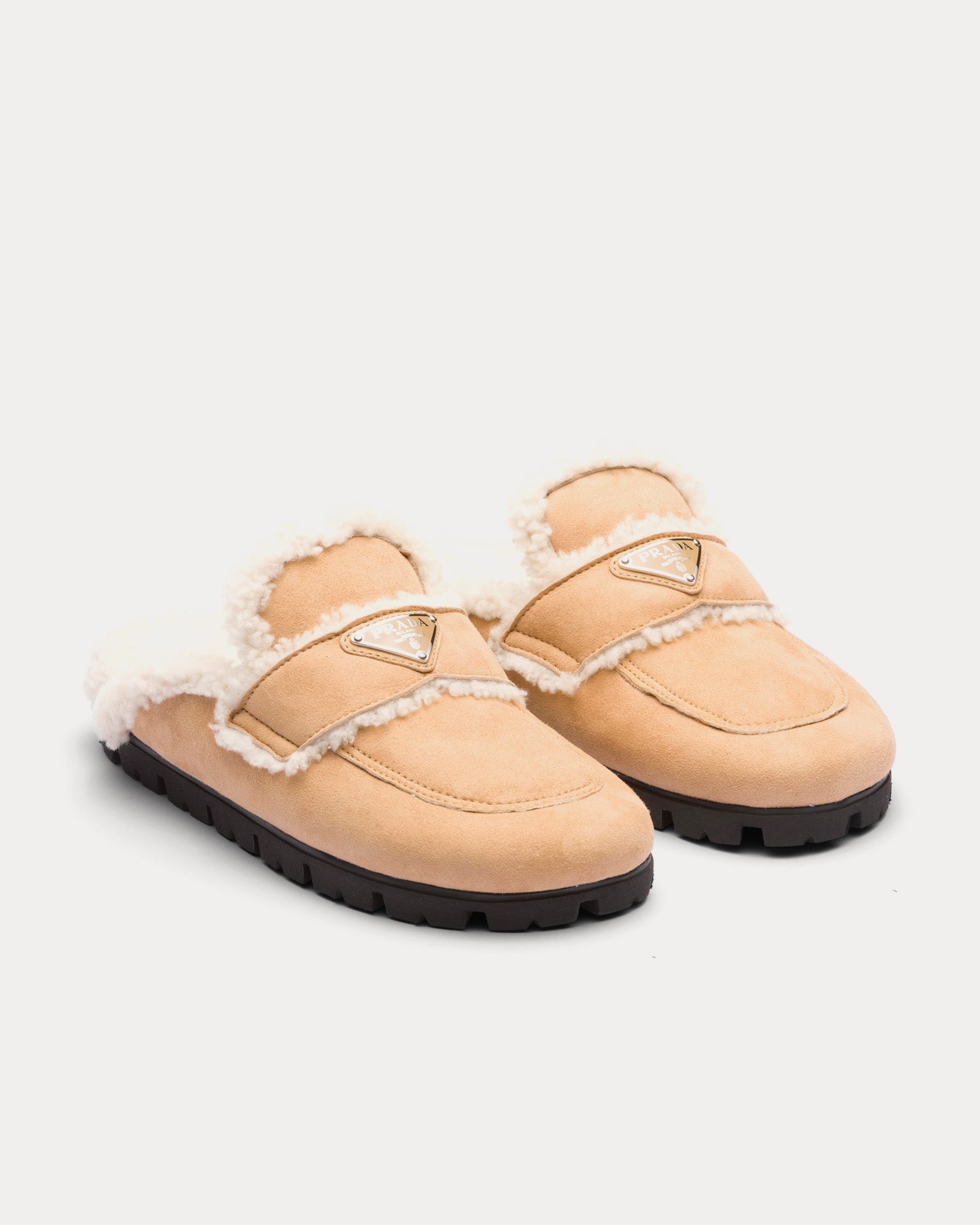 Prada Shearling Ecru Slippers - 2