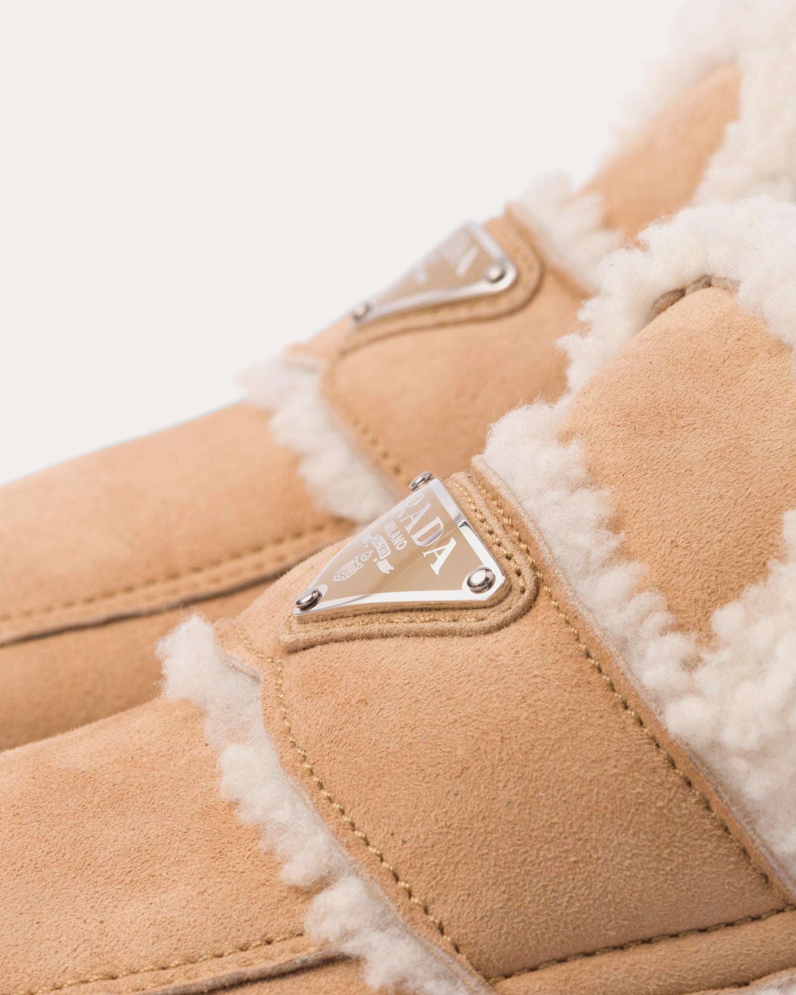 Prada Shearling Ecru Slippers - 3