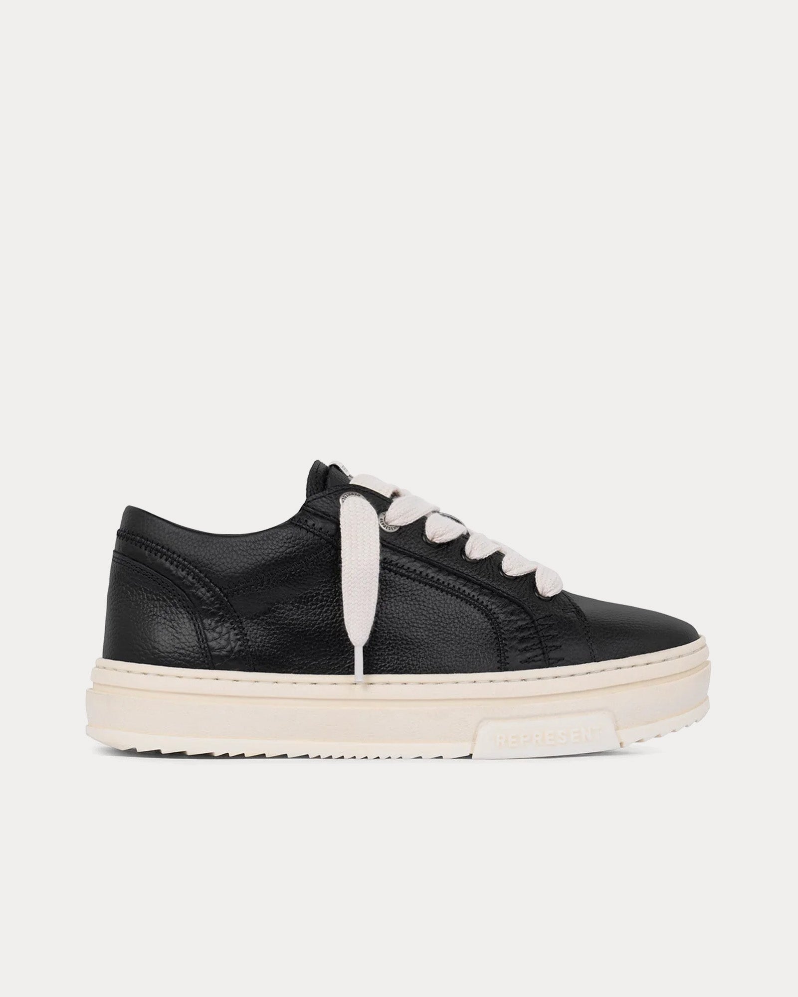 Represent HTN Low Tumbled Leather Black Low Top Sneakers - 1