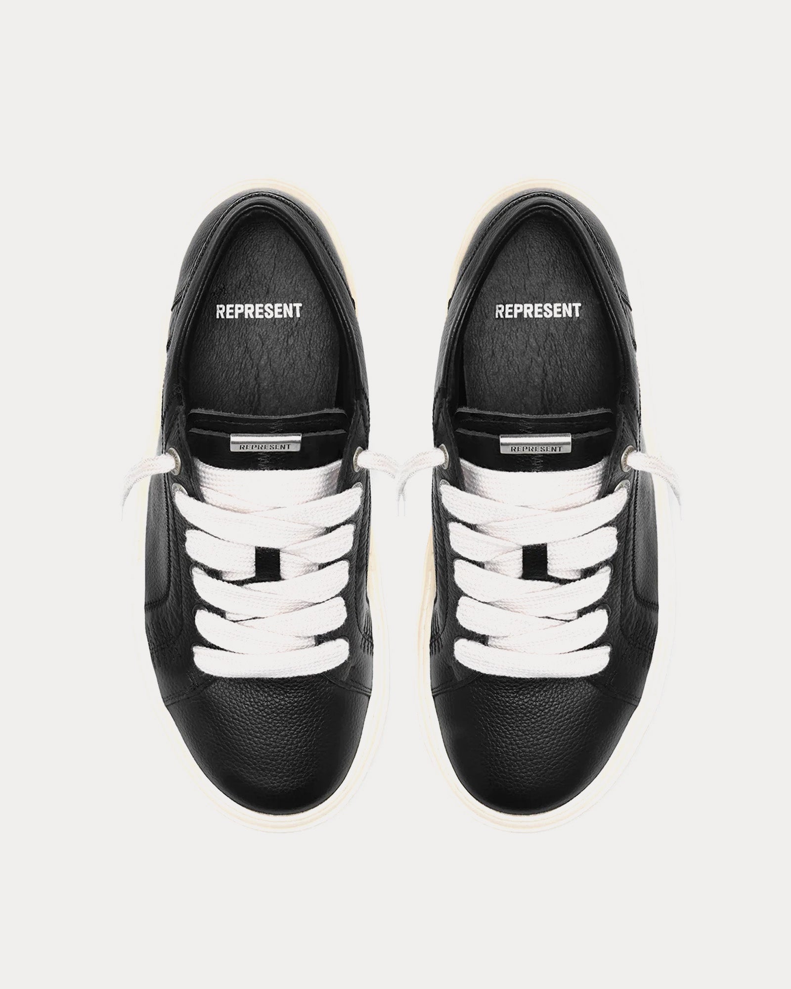 Represent HTN Low Tumbled Leather Black Low Top Sneakers - 2