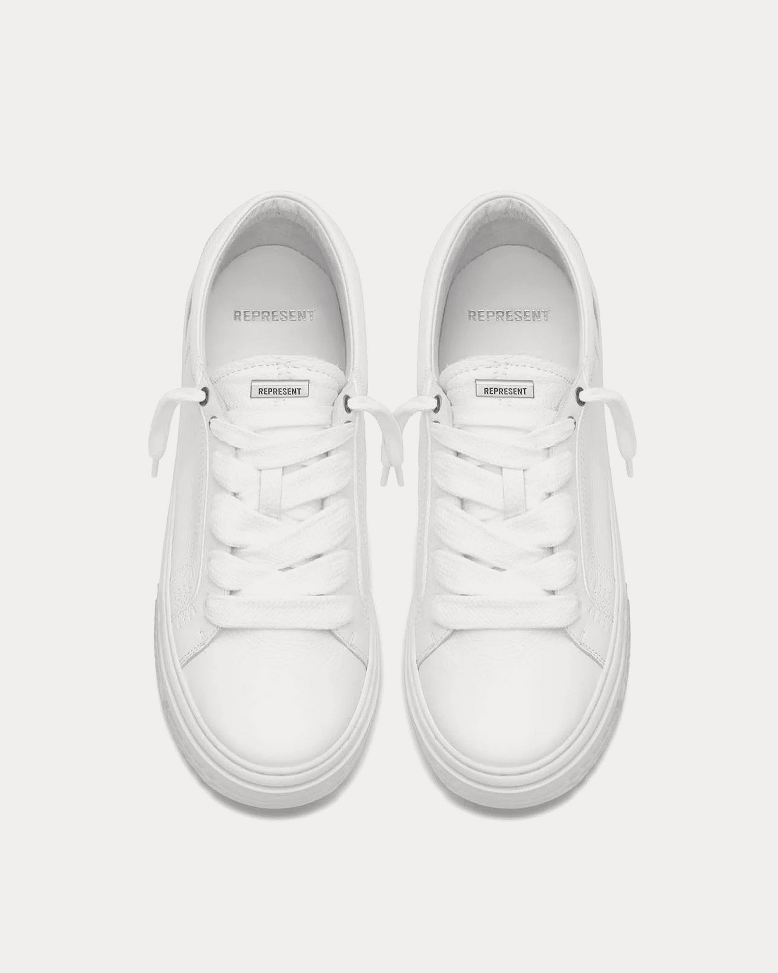 Represent HTN Low Tumbled Leather Flat White Low Top Sneakers - 2