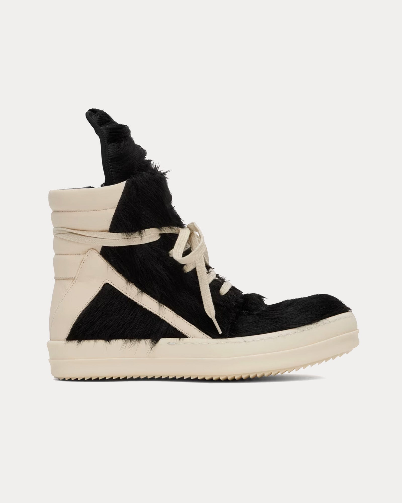 Rick Owens Geobasket Hair On Leather Black / Milk / Milk Low Top Sneakers - 1