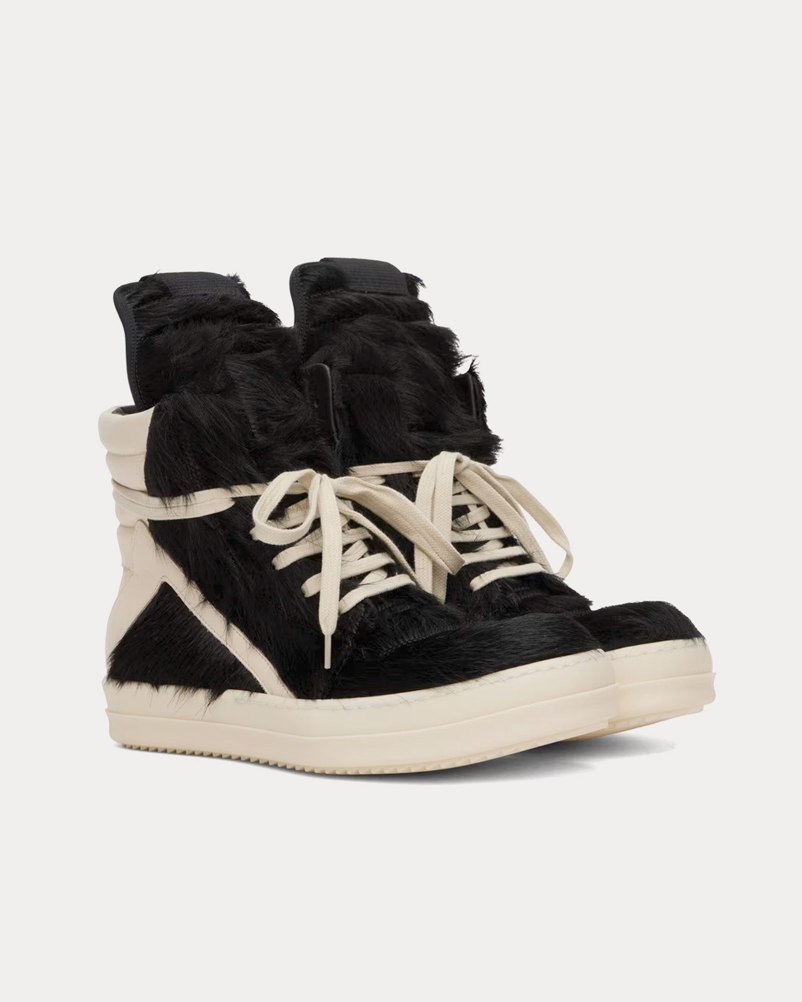 Rick Owens Geobasket Hair On Leather Black / Milk / Milk Low Top Sneakers - 2