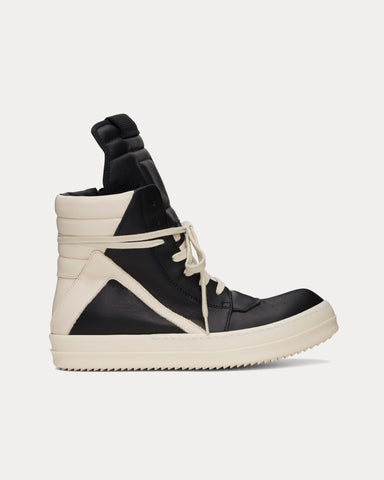 Rick Owens Hollywood Geobasket Leather Black / Milk / Milk High Top Sneakers