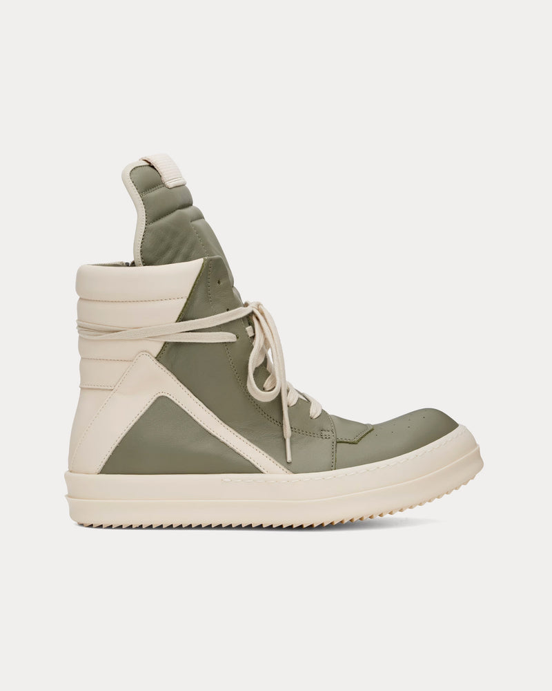 Rick Owens Hollywood Geobasket Leather Celadon / Milk / Milk High Top Sneakers - 1