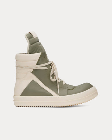 Rick Owens Hollywood Geobasket Leather Celadon / Milk / Milk High Top Sneakers