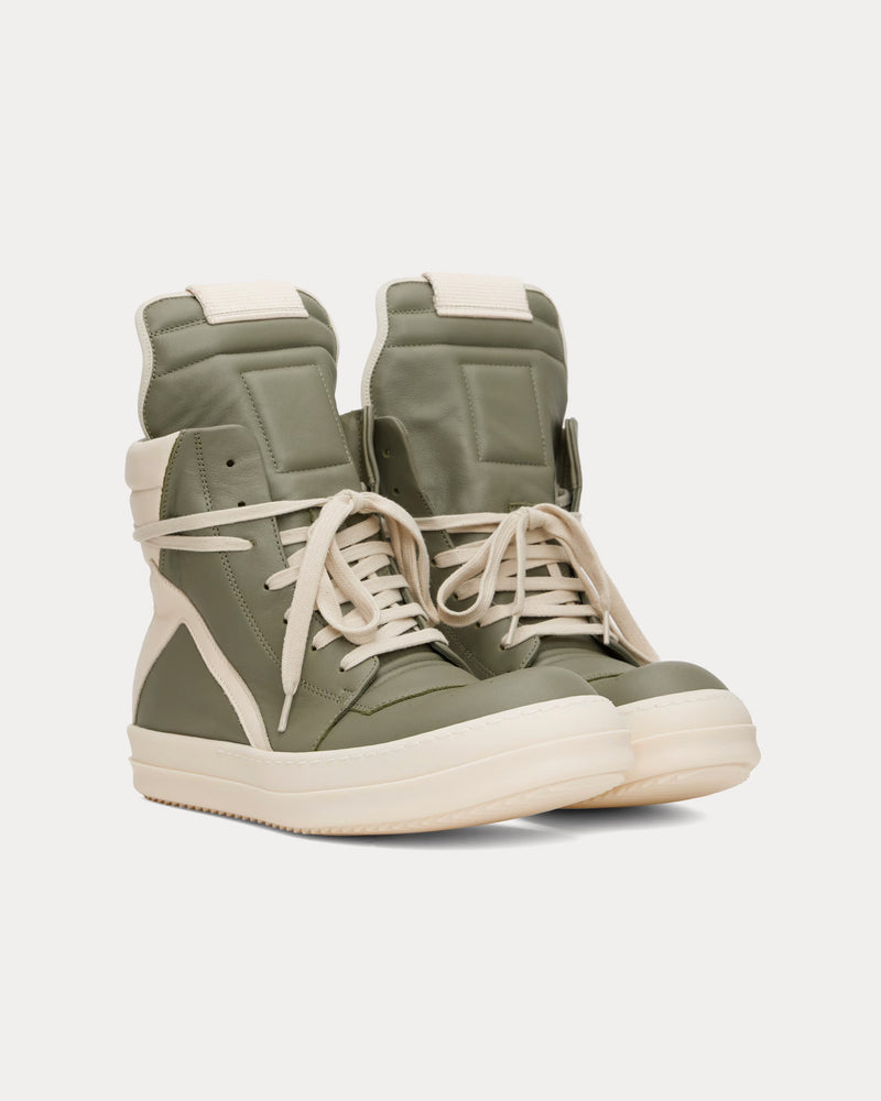 Rick Owens Hollywood Geobasket Leather Celadon / Milk / Milk High Top Sneakers - 2