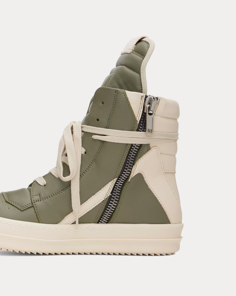 Rick Owens Hollywood Geobasket Leather Celadon / Milk / Milk High Top Sneakers - 4