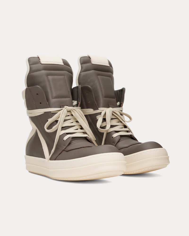 Rick Owens Hollywood Geobasket Leather Dust / Milk / Milk High Top Sneakers - 2