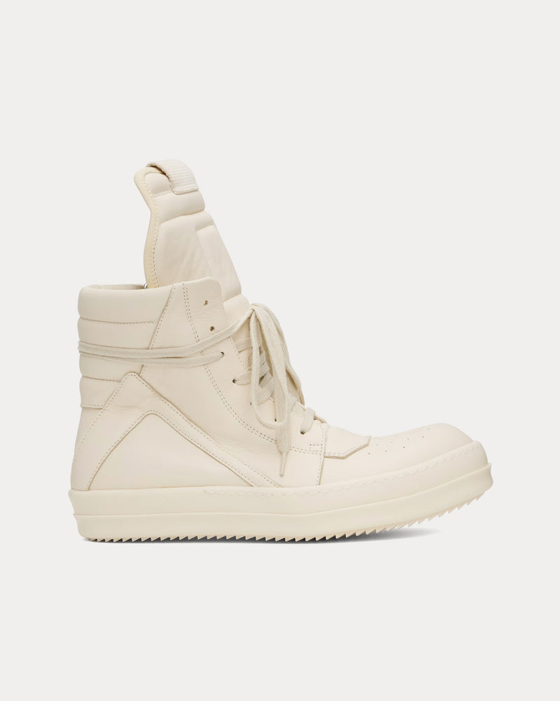 Rick Owens Hollywood Geobasket Leather Milk / Milk / Milk High Top Sneakers - 1