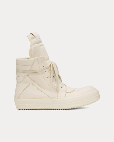 Rick Owens Hollywood Geobasket Leather Milk / Milk / Milk High Top Sneakers