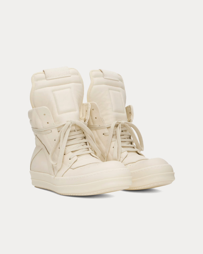 Rick Owens Hollywood Geobasket Leather Milk / Milk / Milk High Top Sneakers - 2