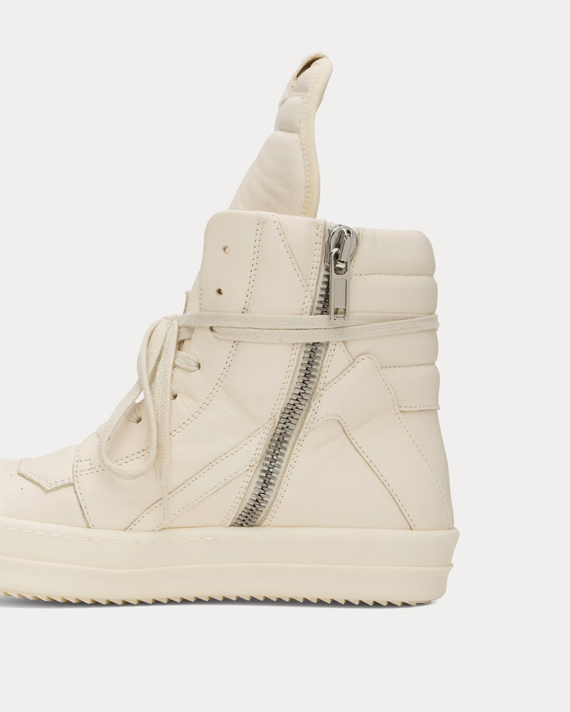 Rick Owens Hollywood Geobasket Leather Milk / Milk / Milk High Top Sneakers - 4