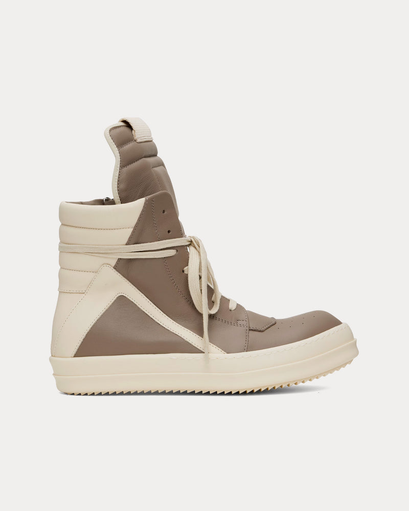 Rick Owens Hollywood Geobasket Leather Taupe / Milk / Milk High Top Sneakers - 1