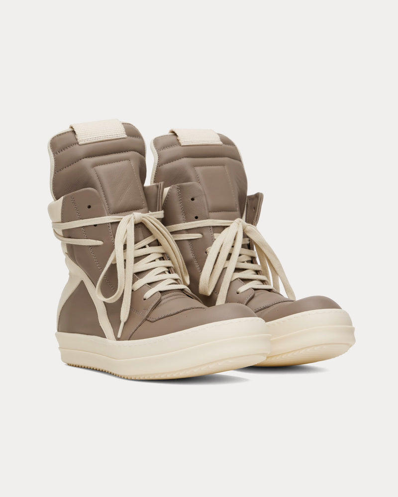 Rick Owens Hollywood Geobasket Leather Taupe / Milk / Milk High Top Sneakers - 2