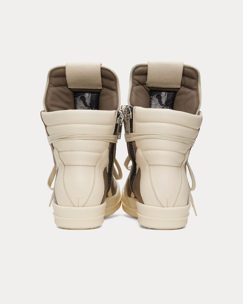 Rick Owens Hollywood Geobasket Leather Taupe / Milk / Milk High Top Sneakers - 3