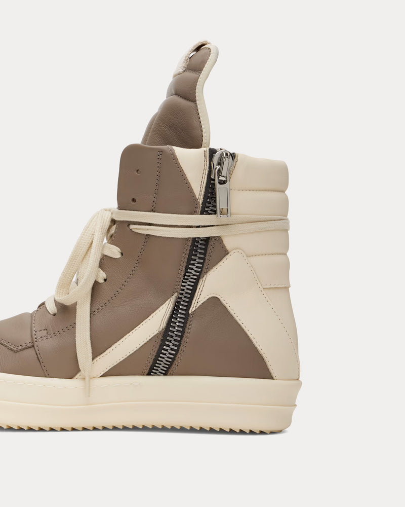 Rick Owens Hollywood Geobasket Leather Taupe / Milk / Milk High Top Sneakers - 4