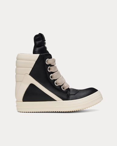 Rick Owens Hollywood Geobasket Jumbolace Leather Black / Black / Milk High Top Sneakers