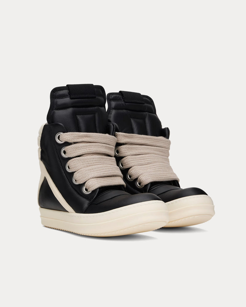 Rick Owens Hollywood Geobasket Jumbolace Leather Black / Black / Milk High Top Sneakers - 2