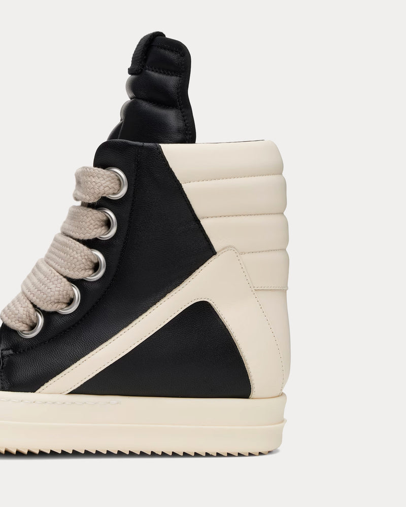 Rick Owens Hollywood Geobasket Jumbolace Leather Black / Black / Milk High Top Sneakers - 4