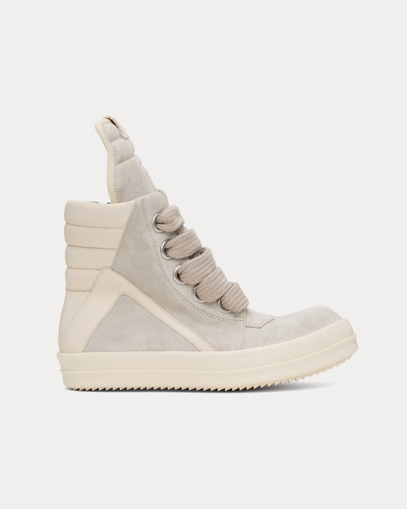 Rick Owens Hollywood Geobasket Jumbolace Leather Dinge / Milk / Milk High Top Sneakers - 1