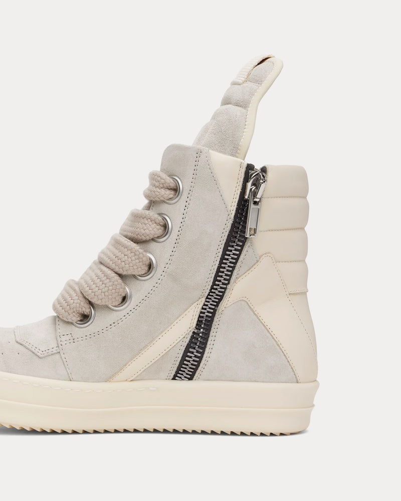 Rick Owens Hollywood Geobasket Jumbolace Leather Dinge / Milk / Milk High Top Sneakers - 4