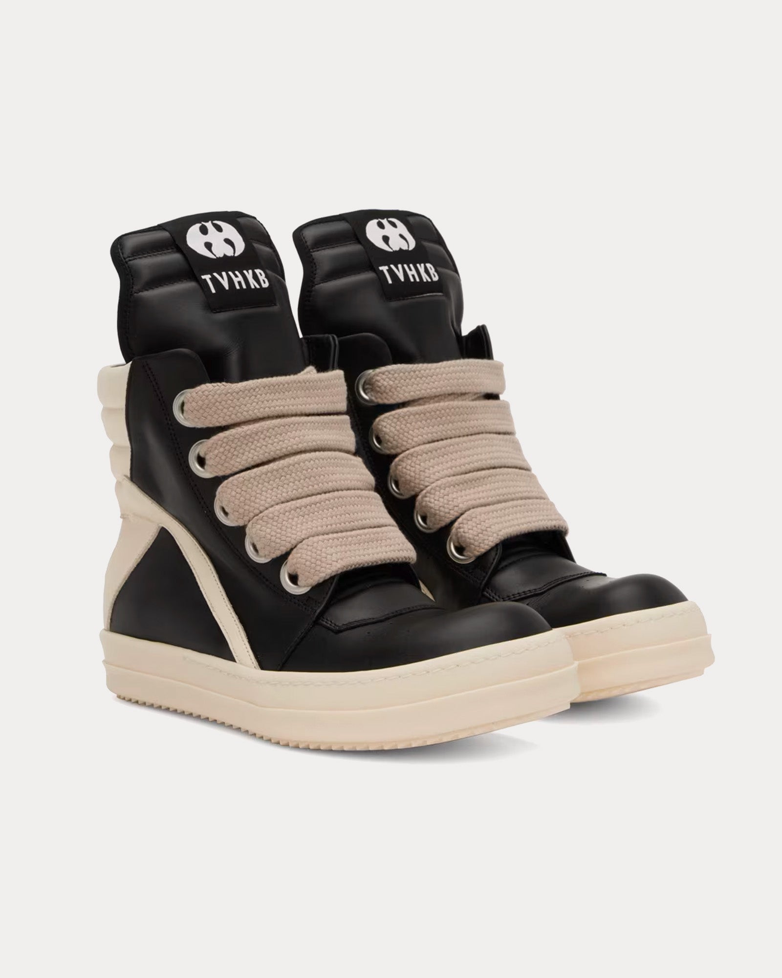 Rick Owens x Kembra Pfahler Geobasket Leather Black / Milk High Top Sneakers - 2