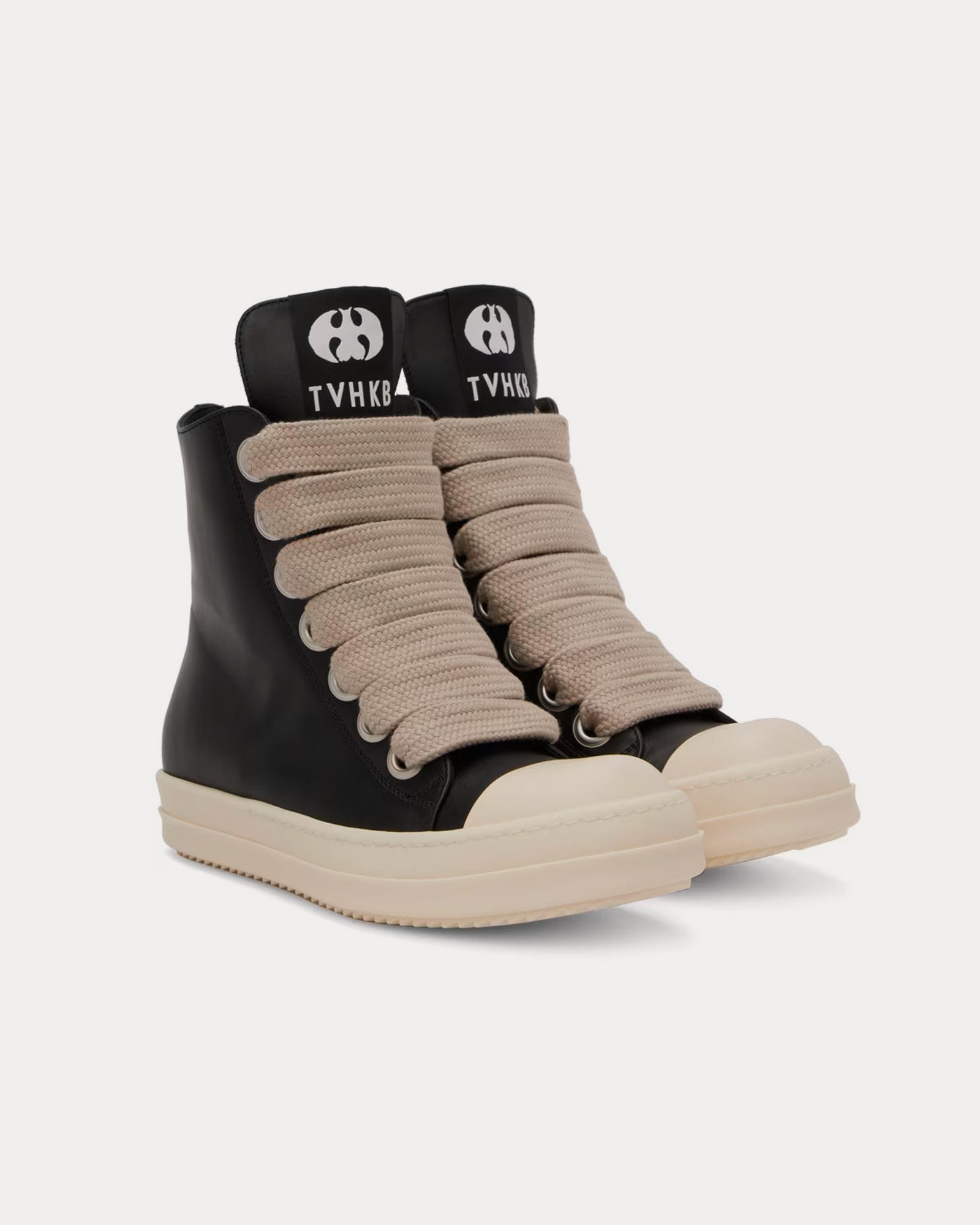 Rick Owens x Kembra Pfahler Jumbo Lace Leather Black / Milk High Top Sneakers - 2