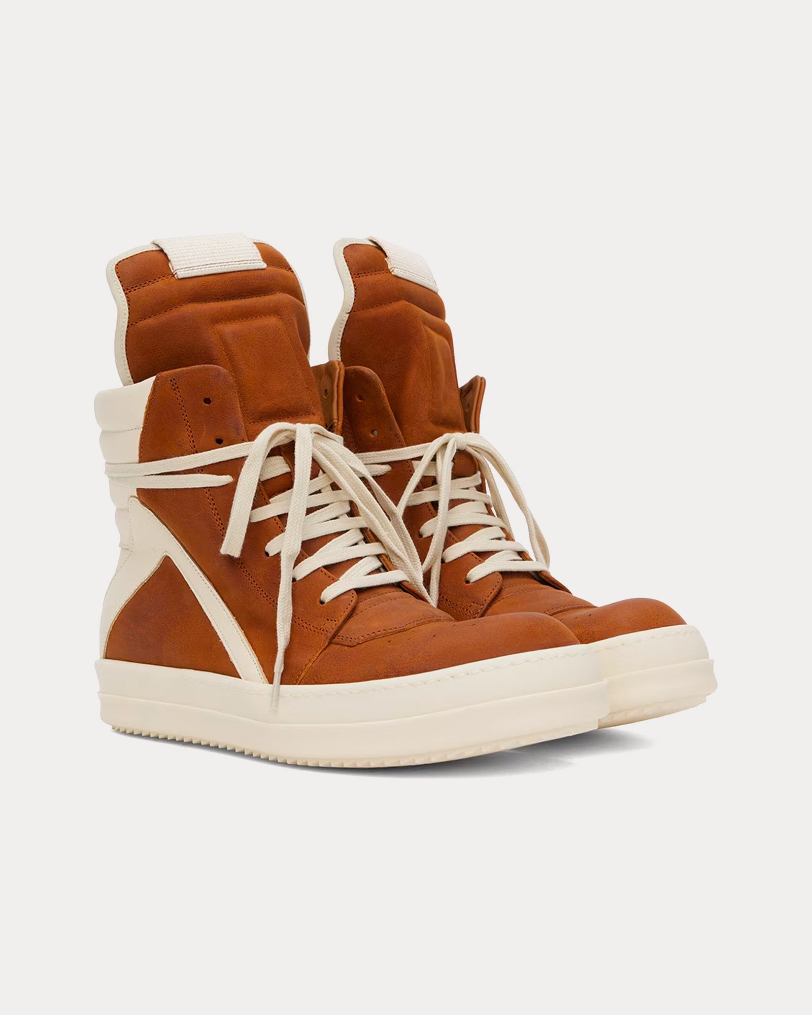 Rick Owens Geobasket Leather Clay / Milk / Milk High Top Sneakers - 2