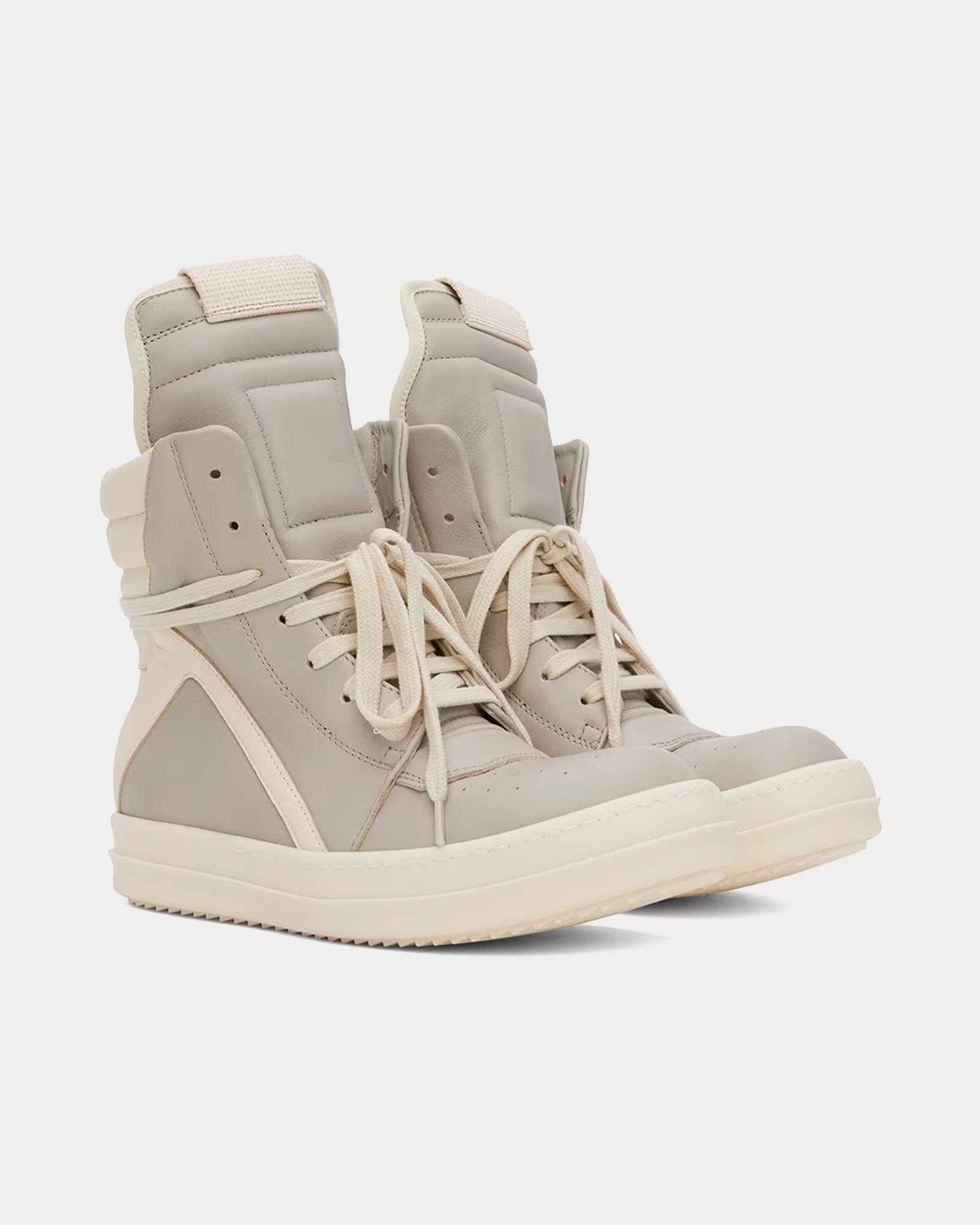 Rick Owens Geobasket Leather Pearl / Milk / Milk High Top Sneakers - 2