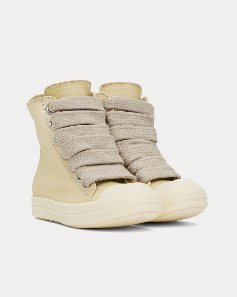 Rick Owens Hollywood Jumbolace Leather Parchment / Pearl / Milk / Milk High Top Sneakers - 2