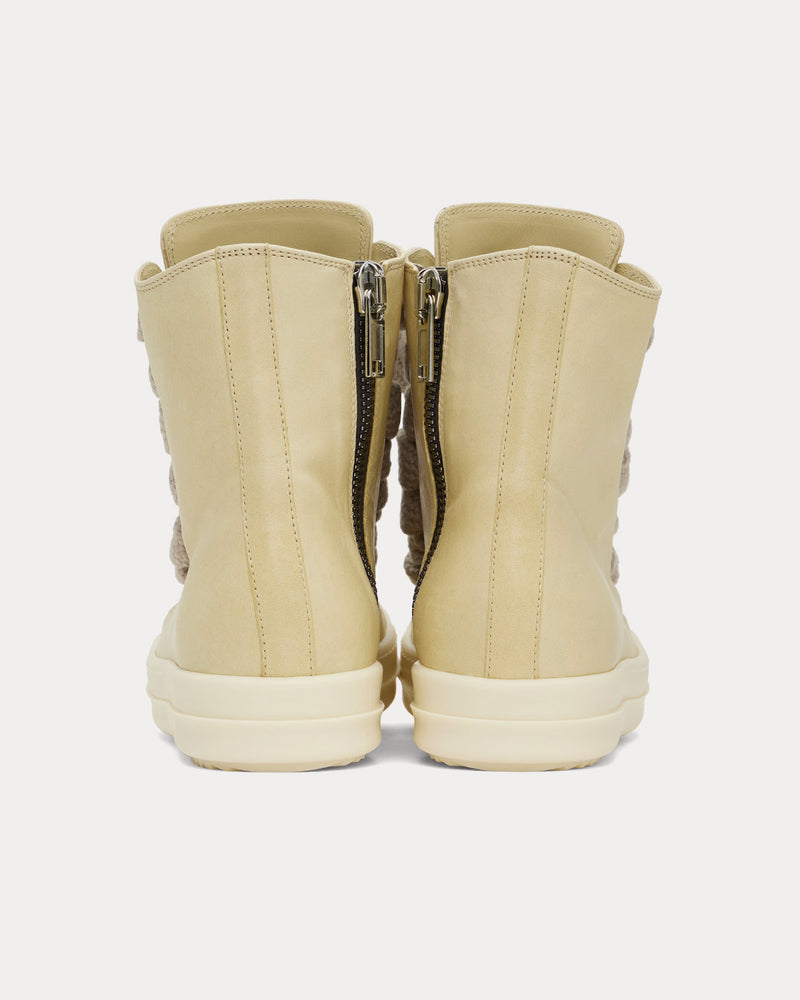 Rick Owens Hollywood Jumbolace Leather Parchment / Pearl / Milk / Milk High Top Sneakers - 3