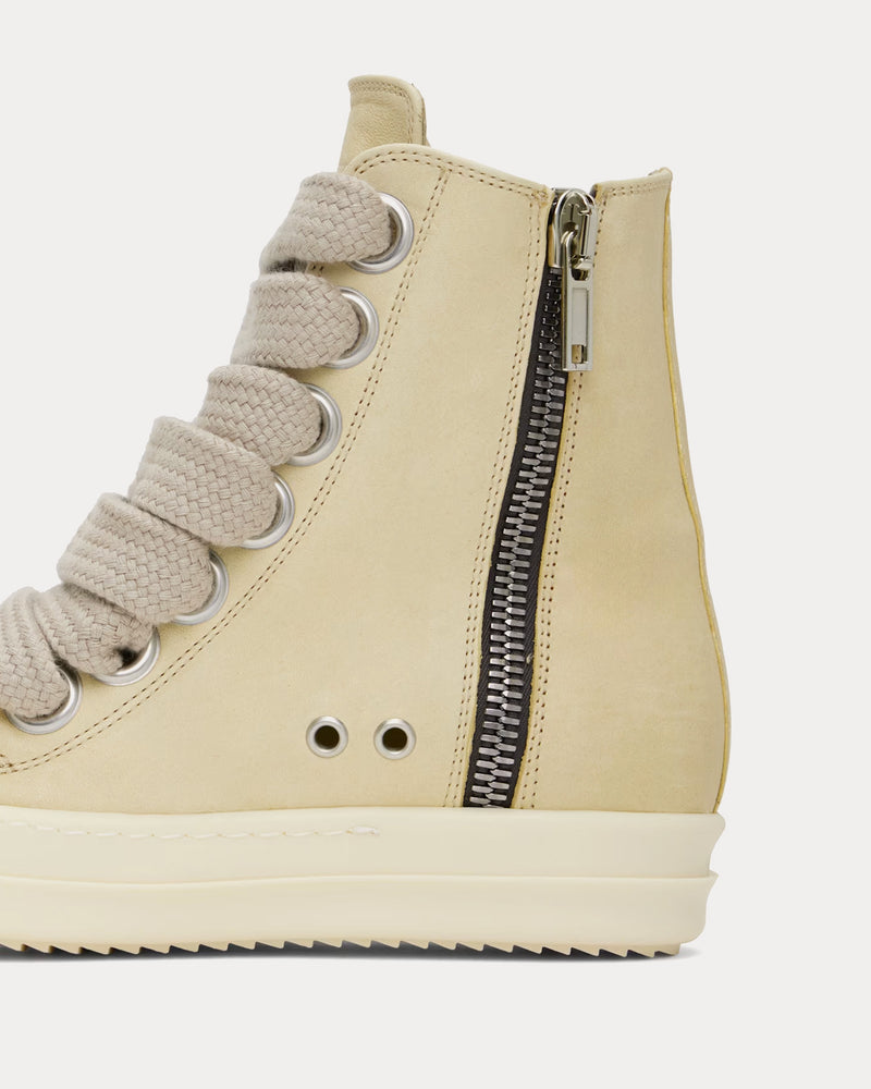 Rick Owens Hollywood Jumbolace Leather Parchment / Pearl / Milk / Milk High Top Sneakers - 4